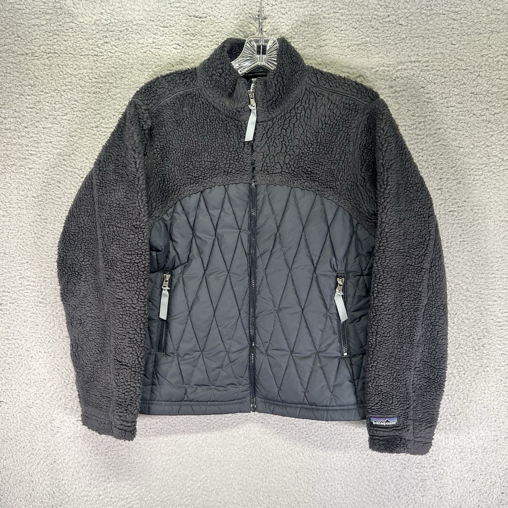 Patagonia Jacket Women S Gray Sherpa Fleece Quilted Hybrid Full Zip Maverick